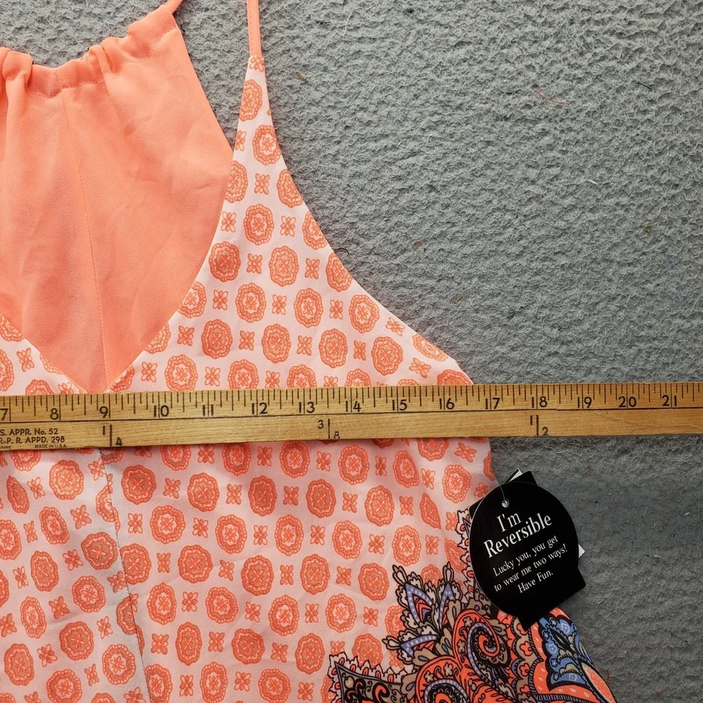 Womens Blouse Top Large Multi Reversible Border Print Sleeveless Spaghetti Strap
